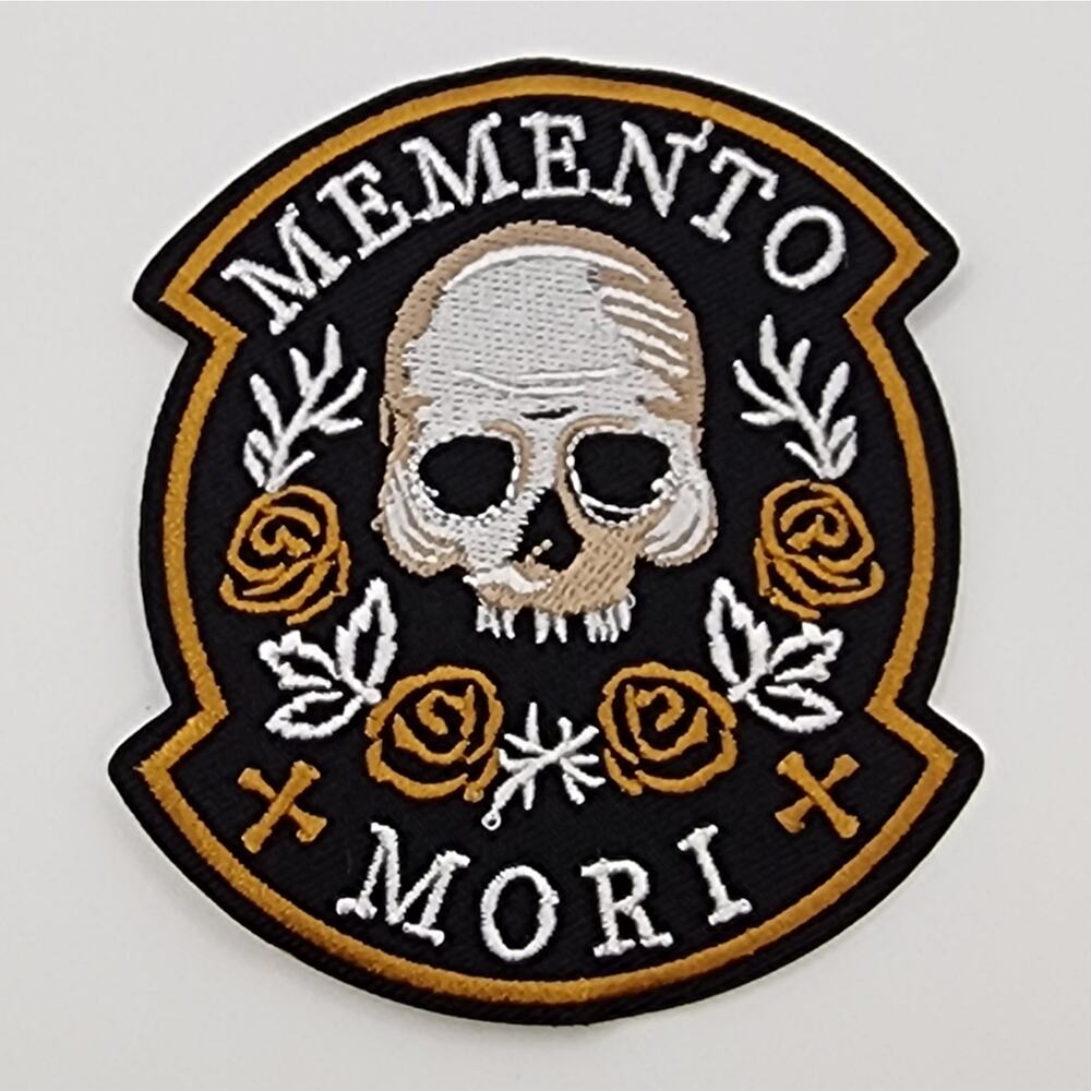 Memento Mori Skull & Roses Embroidered Iron on or Sew on Patch 3" x 3.5"
